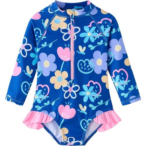UMELOK Baby Girls One Piece Swimsuit Infant Bathing Suit Long Sleeve Rash Guard Swimwear with UPF 50+ Sun Protection