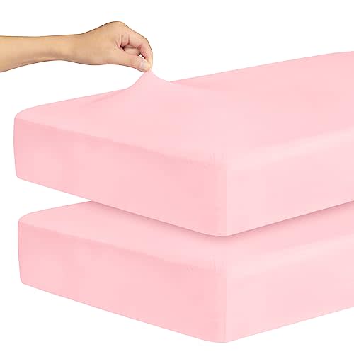 Stretchy Crib Sheets for Girls, 2 Pack Fitted Crib Sheets for Standard Crib and Toddler Mattress 52" x 28", Soft and Breathable, Pink