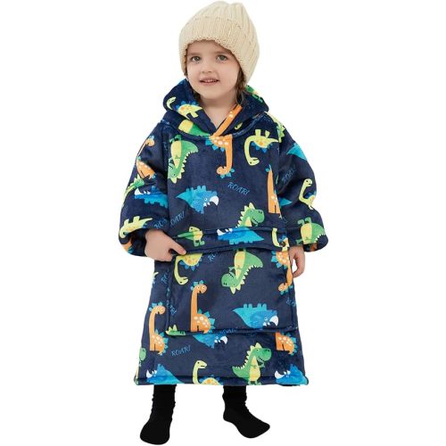 KFUBUO Dinosaur Wearable Blanket Hoodie for Kids Toddlers Sherpa Blanket Sweatshirt with Pocket 2-6 Year Old Boys&Girls Birthday Gifts