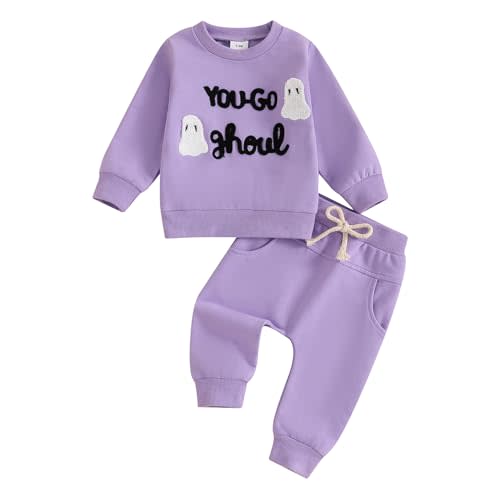 Amnnchya Halloween Outfits For Baby Girls Spooky Boo Ribbed Sweatshirt Pants Toddler Infant Girls Halloween Fall Clothes