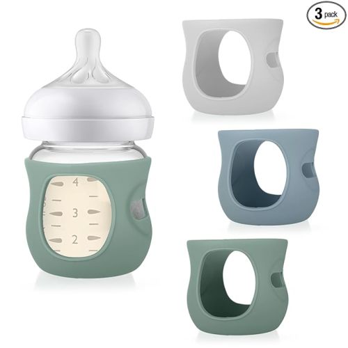 Juome Silicone Sleeves for Avent Natural Glass Baby Bottle - 3 Pack Anti Breakage Baby Bottles Holder, Compatible with Philips Avent Anti Colic Baby Bottles 4 oz