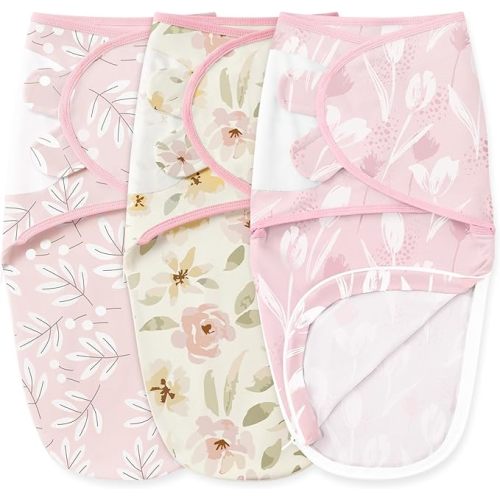 Unnivoll Baby Swaddles for Newborns with Zipper, 100% Cotton Newborn Swaddle Sack, 3 Pack Baby Swaddles 0-3 Months Swaddle Sleep Sack for Newborn Baby Boy Girl Pink Flower