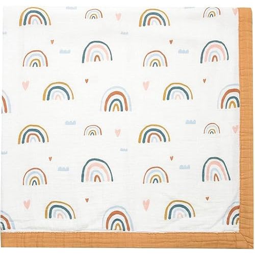 Rainbow Muslin Quilt Baby Blanket - Silky Soft and Breathable Summer Blanket for Toddler - Oversized 47" x 47" - 2 Layers Muslin Swaddle Blankets for Baby Boy and Girl (B Rainbow)