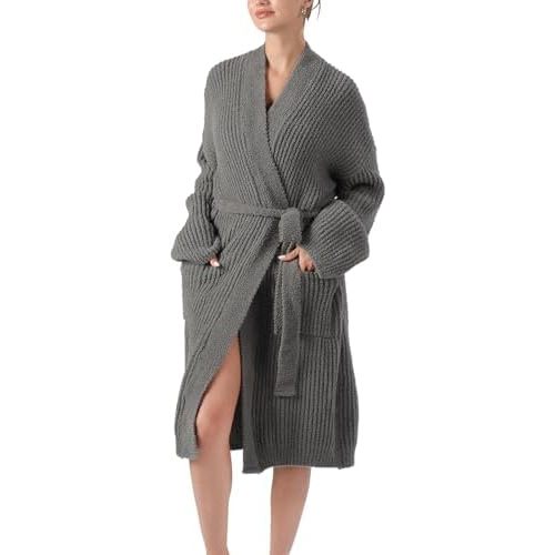 Soft Plush Hooded Robe, Cozy Warm Loungewear Bathrobe with Pockets for Women