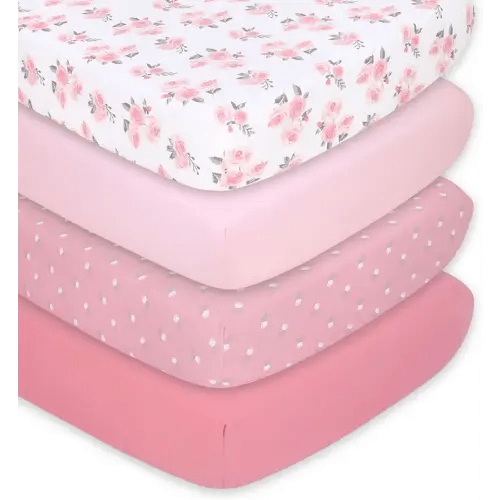The Peanutshell 4-Pack Fitted Crib Sheet Set - Super Soft & Breathable Baby Girl Crib Sheets, Nursery Decor, Fit for Standard Mattress Cover- Floral