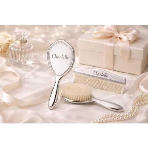 Luxury Personalized Silver Baby Brush Set – Custom Baby Keepsake
