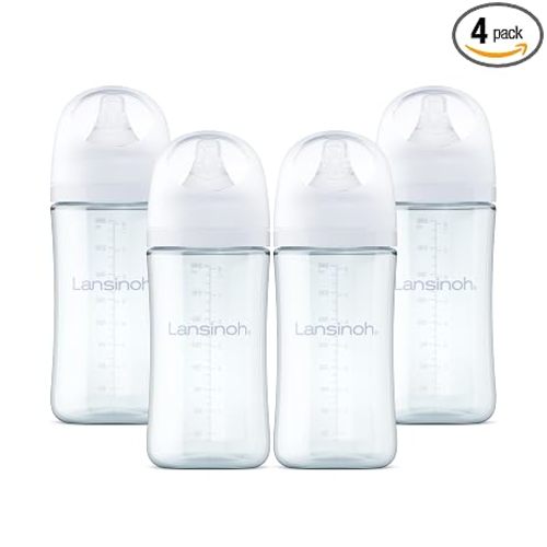 Lansinoh Anti-Colic Glass Baby Bottles, White Collar, 8 Ounces, 4 Count