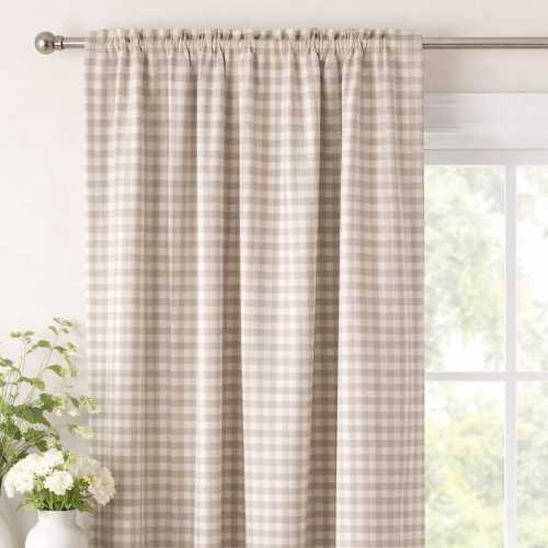 Blackout Tan Boho Gingham Curtain Grandmillennial Decor Granny Chic Drapes Trendy Bedroom Curtain Nursery Room Decor New Parent Gift Beige