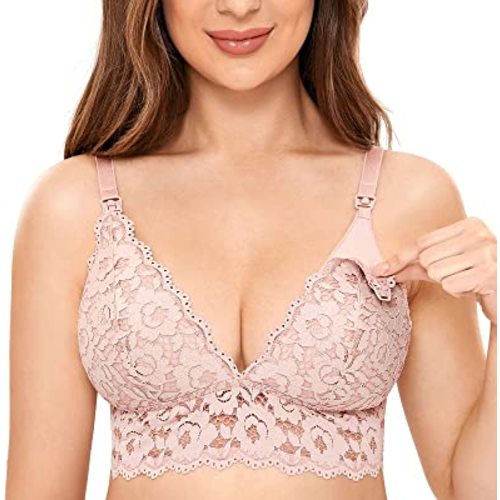 MOMANDA Women's Lace Nursing Bra Wirefree Padded Breastfeeding Maternity Bralette Cute