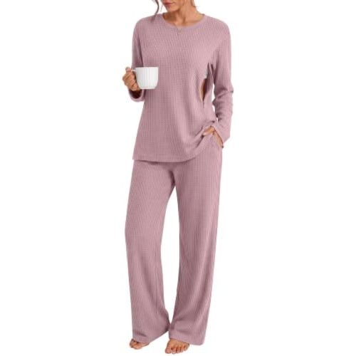 Huukeay 2 Pcs Postpartum Outfit for women Waffle Nursing Set