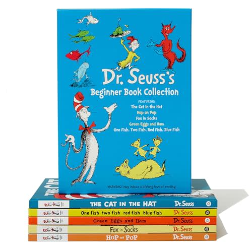 Dr. Seuss's Beginner Book Boxed Set Collection: The Cat in the Hat; One Fish Two Fish Red Fish Blue Fish; Green Eggs and Ham; Hop on Pop; Fox in Socks