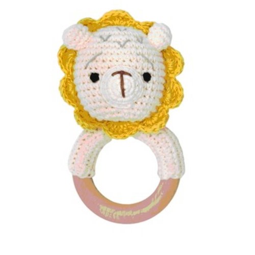embe Animal Wooden Rattle, Yellow Lion