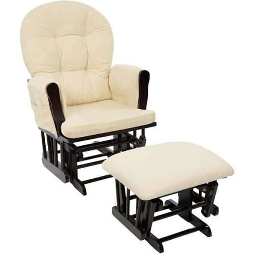 Naomi Home Brisbane Nursery Glider Ottoman Sets Glider Recliner Nursery Rocking Chair Rocker with Ottoman Reclining Gliders Chairs for Breastfeeding Maternity Napping Espresso Cream