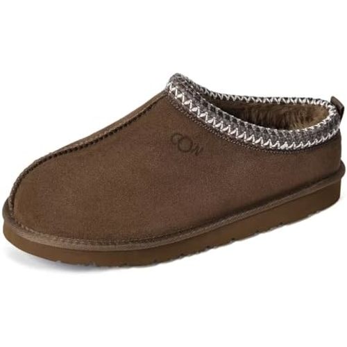 OOW Genuine Suede Slippers for Women with Memory Foam Fuzzy House Shoes for Indoor Outdoor