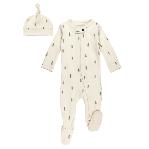 Tree 2-Way Zipper Footie & Hat Set