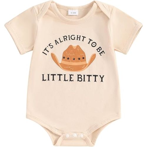 Newborn Baby Short Sleeve Western Romper Birthday Outfits Summer Casual Round Neck Cowboy Hat Print Bodysuit