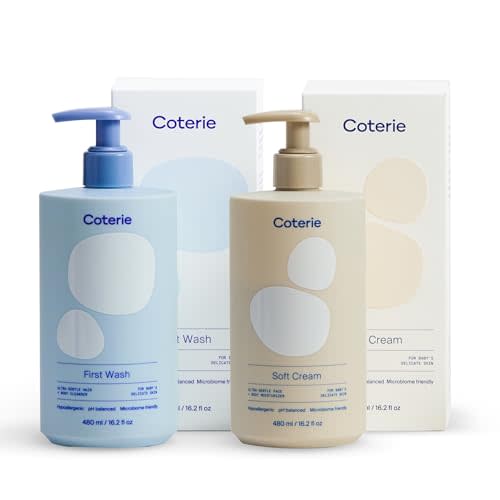Coterie Baby Bath Skincare Essentials Set | 16.2 oz Shampoo + Body Wash, 16.2 oz Face + Body Lotion | Fragrance Free, Hypoallergenic, pH Balanced, Safe for Newborns & Sensitive Skin
