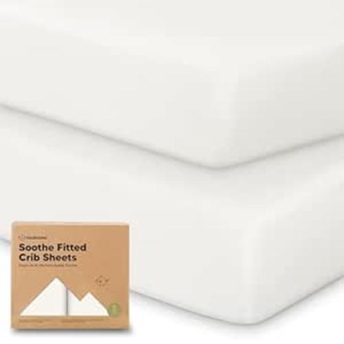 KeaBabies 2-Pack Organic Crib Sheets for Boys, Girls - 52x28 Fitted Crib Mattress Sheet Neutral, Breathable Jersey Cotton Cover for Baby Bed, Toddler Mattress, Soft & Cute Prints (Soft White)