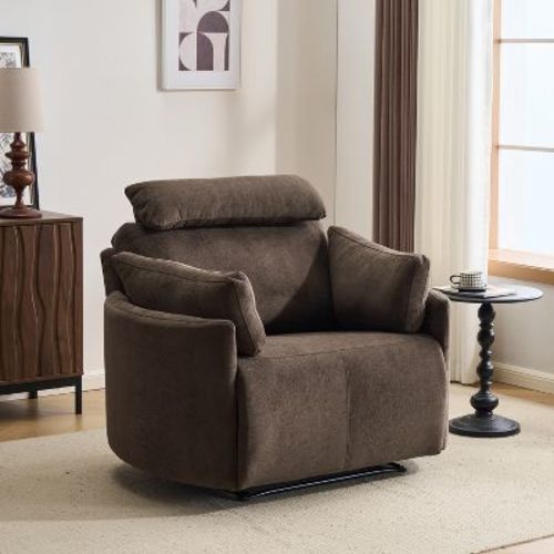 Christopher Knight Home Dodonides Modern Oversized Upholstered Recliner Chair with Adjustable Headrest, Brown