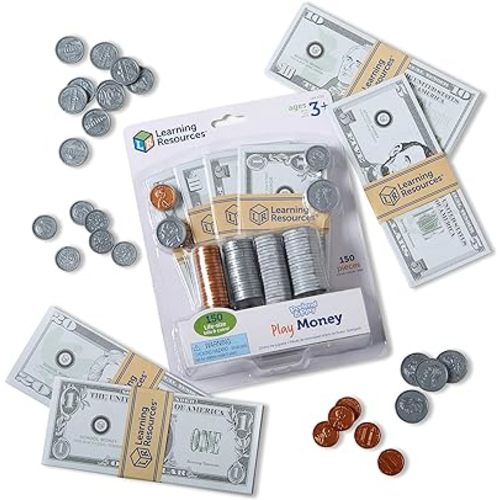 Learning Resources Pretend & Play Money - Kids Cash Register, Dollars, Pretend Classroom Play Sets for Kids, Toy Currency, Toy Dollar Bills