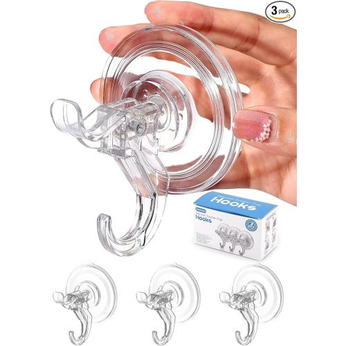 Antimbee 3 Pack Suction Cup Hooks, Clear Suction Cup Hanger, Removable Small Suction Cups for Shower, Bathroom, Glass, Door, Windows, Kitchen-Max Hanging up to 11 lbs on Smooth Surface