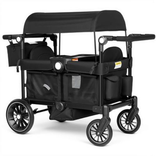 TODECARE Stroller Wagon Folding Baby Stroller for 2 Kids with Removable Canopy and Adjustable Handle, Black