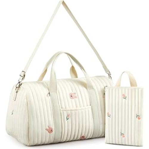 Paterr 2 Pcs Diaper Bag Tote Large Travel Diaper Tote Mommy Hospital Bag Cute Cotton Small Reusable Handbag for Mom Nurse(Rabbit)