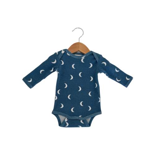 Organic Waffle Long Sleeve Bodysuit, Midnight Moon