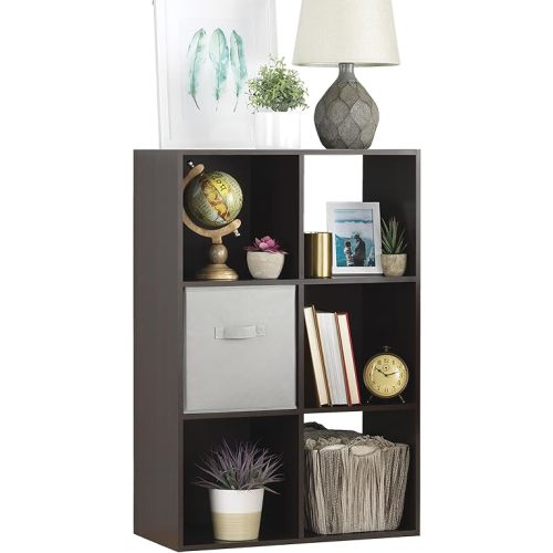 Whitmor 6 Cube Storage Organizer, 3 Tier Stackable Mdf Wood Bookcase, Open Storage Display Bookshelf, Storage Cabinet for Living Room, Bedroom, Home, Office, 23.7"L x 11.7"W x 35.2"H, Espresso