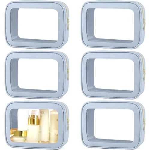 6PCS Clear Toiletry Bag,TSA Approved Travel Pouch with Zipper for Cosmetics and Toiletries，Diaper Bag Organizer Pouch Set, Purse Organizer and Clear Car Bag for Women and Kids