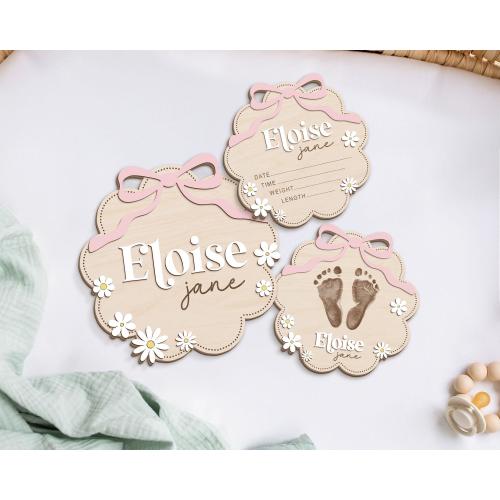 Pink Bow Baby Announcement Sign: Coquette Daisy Newborn Gift