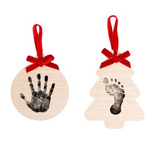 Pearhead 6.5"x7" Holiday Baby Footprint and Handprint Ornament Kit with Clean-Touch Ink Pad Red