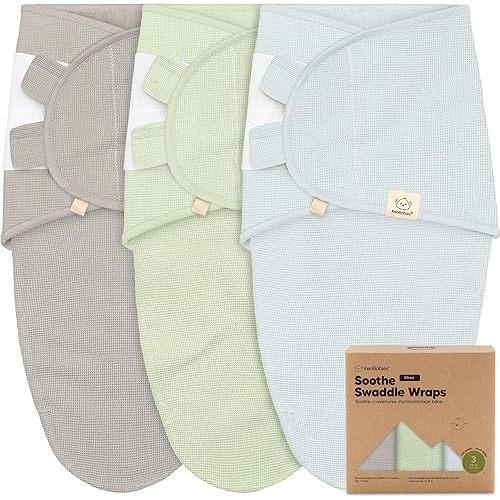 3-Pack Organic Swaddles for Newborns, Baby Sleep Sacks 0-3 Months - Baby Swaddle Wrap, Newborn Wearable Blanket, Infant Sleep Sack for Girls, Boys, Soft & Snug, Large Hook & Loop Closure (Ripple)