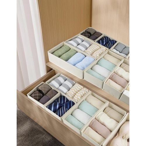 Drawer Organizer Clothes, Foldable Fabric Dresser Organizer Closet Organizers and Storage Box for Underwear,Folded Clothes,Baby Clothing,Socks,Bra,Towels,Ties(6M+6S,Beige)