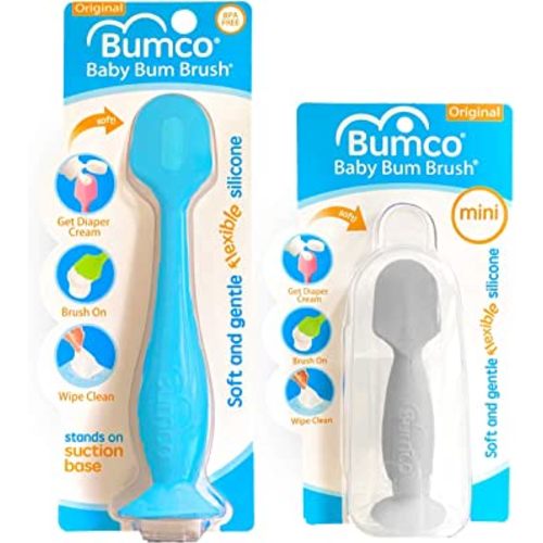 Bumco Diaper Cream Spatula + Mini Baby Bum Brush for Baby Butt Cream with Travel Case - Diaper Cream Applicator Set, Butt Spatula Baby Necessities, Diaper Cream Brush, Blue & Gray