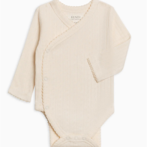 Hilda Brushed Back Pointelle Long Sleeve Kimono Bodysuit