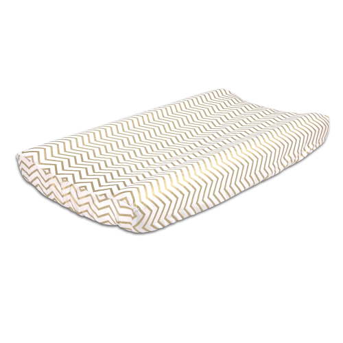 The Peanut Shell Baby Contoured Changing Pad Cover - Metallic Gold Zig Zag Chevron Design - 100% Cotton Sateen Fabrics, Fits 32 by 16 Inch Pads