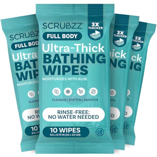 Extra Large Body Wipes for Adults Bathing No Rinse - 40 Ultra Thick Disposable Shower Wipes for Men, Women & Elderly - Great for Gym, Camping, Post Surgery