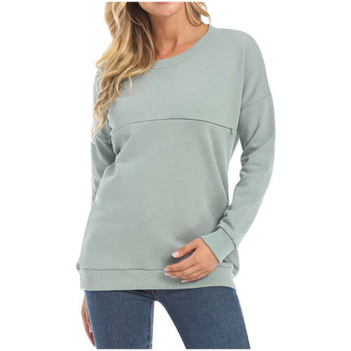 Breaise Women's Nursing Sweatshirt Breastfeeding Layered Top Long Sleeves Crewneck Sweatshirt Solid Maternity Tops Mama Pullover
