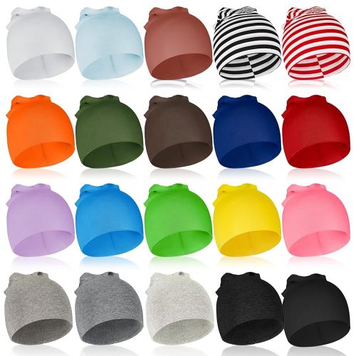 Toulite 20 Pcs Unisex Beanies Baby Beanie Soft Stretchy Cute Baby Hats for Winter Girls Boys Halloween Multicolored