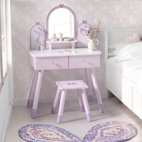 House of Hampton® Kids Butterfly 2-pc Makeup Vanity Table & Stool & Reviews | Wayfair