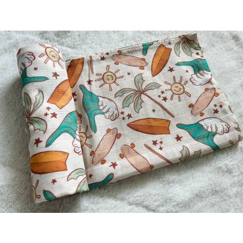 Surfer Baby Swaddle Blanket, Sun & Wave Crib Bedding, Surf, Baby Shower Gift Boy, California Baby, Florida Baby, Beach Baby