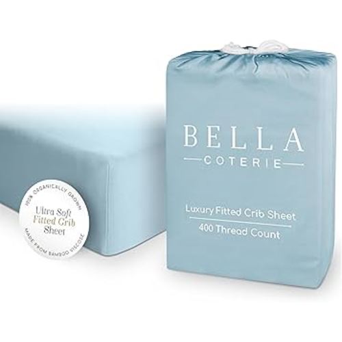 Bella Coterie Luxury Bamboo Viscose Crib Sheet | Organically Grown | Ultra Soft, Cooling for Better Sleep | Deep Pocket Fitted Sheet for Crib & Toddler Mattress | 100% Organically Grown [Coastal Blue]