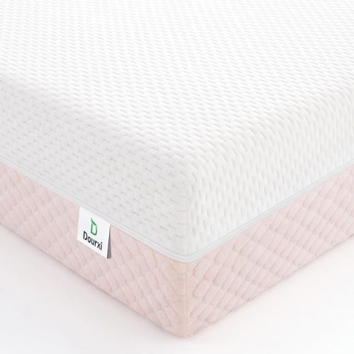 Dourxi Crib Mattress, Dual Sided Comfort Memory Foam Toddler Bed Mattress, Triple-Layer Breathable Premium Baby Mattresses for Infant and Toddler w/Removable Outer Cover - White&Blue