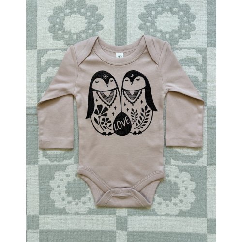 Penguins Organic Long Sleeve Bodysuit, Hippie Baby Clothing, Winter baby outfit — Hippie Baby Co