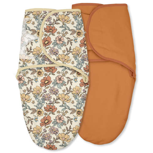 CIVARUA KIDS Baby Swaddles for Newborn Organic Cotton,Soft & Snug Newborn Velcro Swaddle 0-3 Months Sleep Sack Helps Calm Startle Reflex, 2-Pack Wrap Nursery Swaddling Blankets Retro Floral