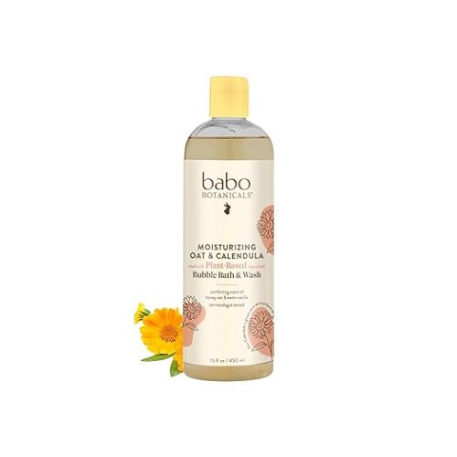 BABO Botanicals Moisturizing Oat & Calendula 2-in-1 Bubble Bath & Wash – Lightly Scented Gentle Cleanser for Dry or Sensitive Skin – Safe for Baby, Toddler, Kids & Family – Vegan – 1 or 2 Pack