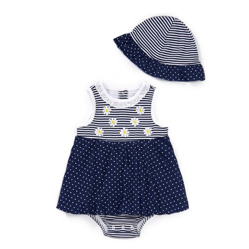 Little Me Baby Girls Sleeveless Daisy/Pindot-Printed Skirted Bodysuit