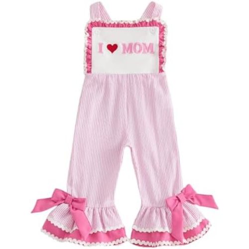 Toddler Baby Girl Clothes Mamas/Daddys Girl Bell Bottom Romper Sleeveless Jumpsuit Overalls Cute Girls Summer Outfits