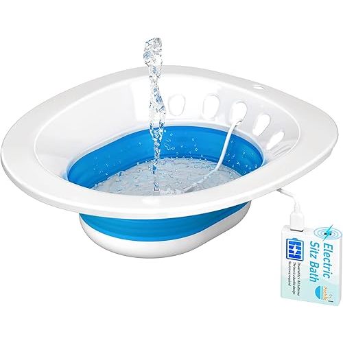 Pochik Electric Sitz Bath, Sitz Bath for Toilet Seat, Postpartum Essentials, Hemorrhoids and Postpartum Care Tub for Soak, Sits Bath Kit for Women, Collapsible, Drain Holes